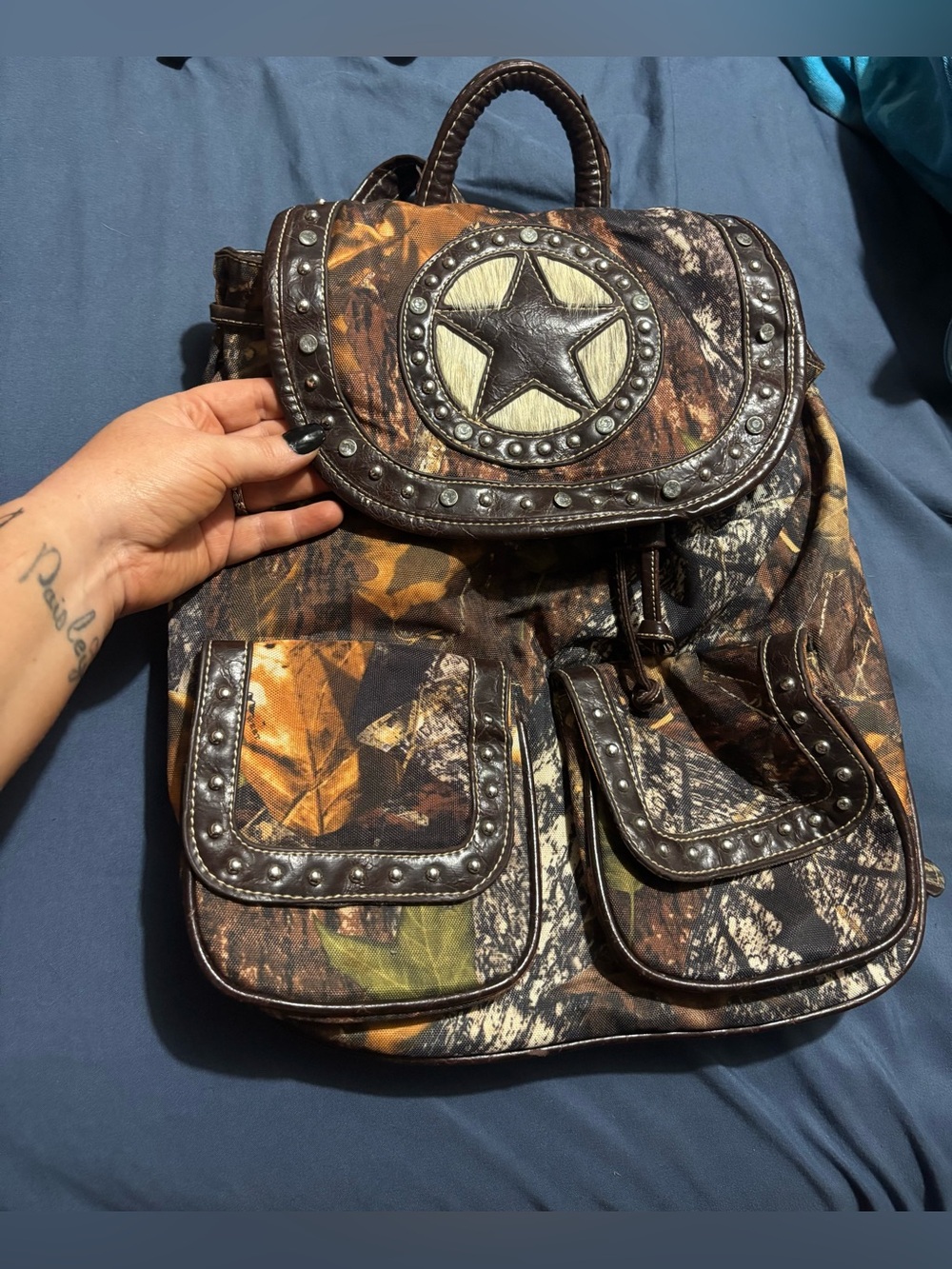 Montana West Brown Camo Star Studded Canvas Backpack